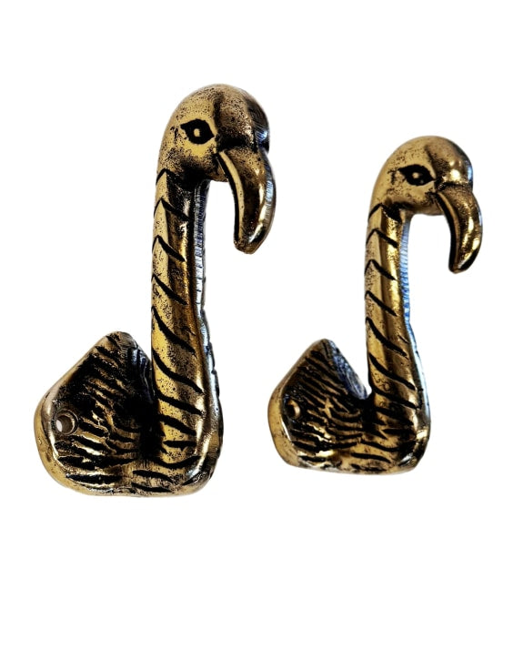 Set of 2 Antique Gold Flamingo Head Coat Hooks Additional 1