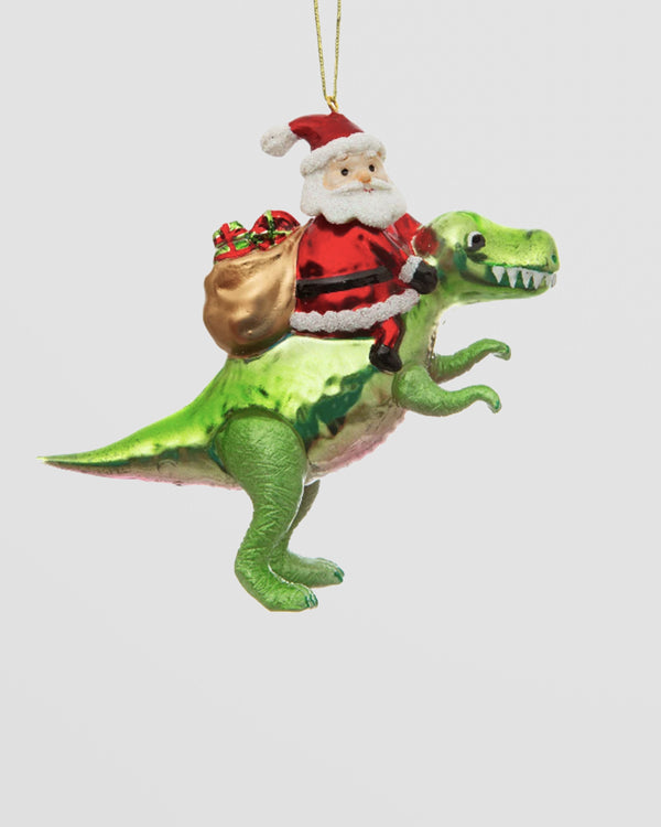 Santa on a T-Rex Bauble