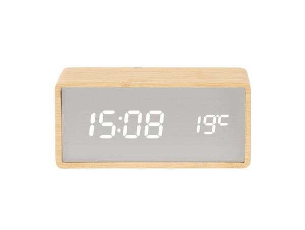 Alarm Clock Silver Mirror LED - Light wood