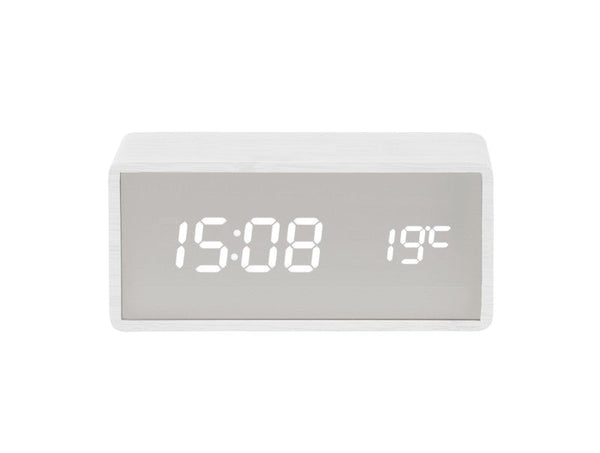 Alarm Clock Silver Mirror LED - White