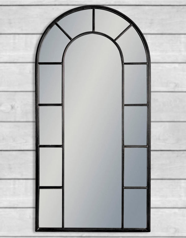 Antique Black Metal Arch Window Mirror