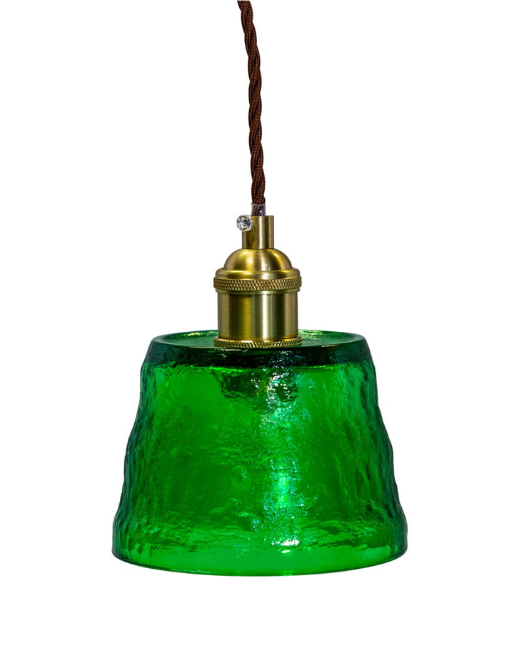 Antique Brass Pendant Light with Green Glass Shade