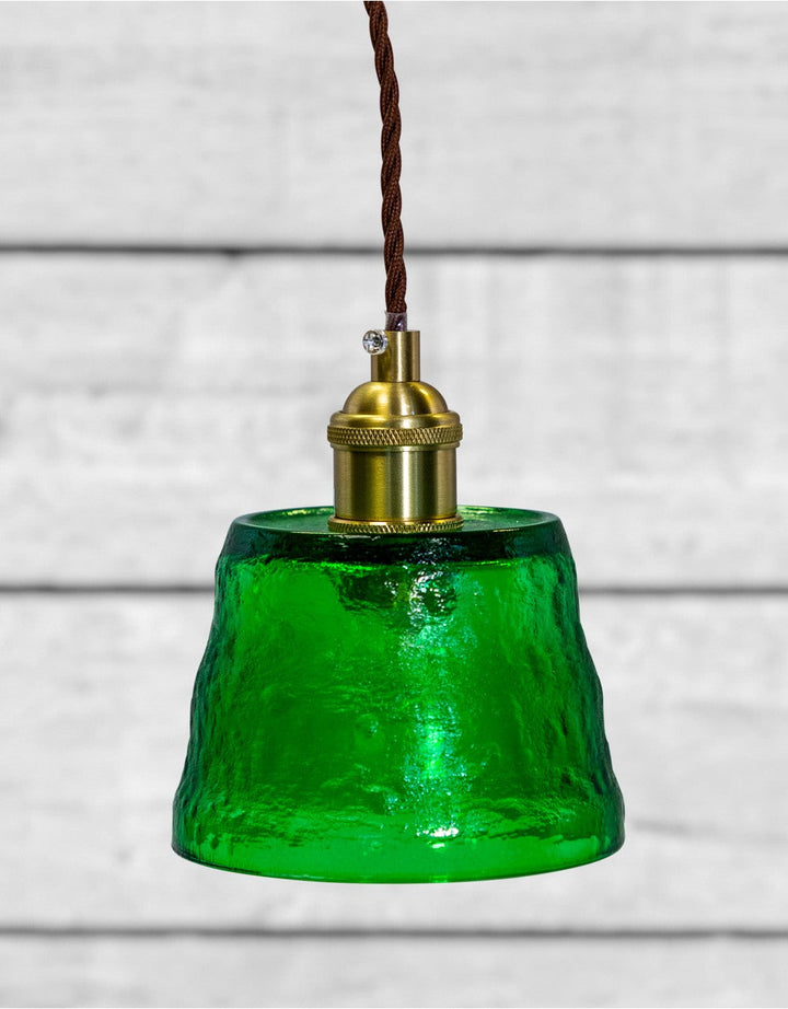 Antique Brass Pendant Light with Green Glass Shade