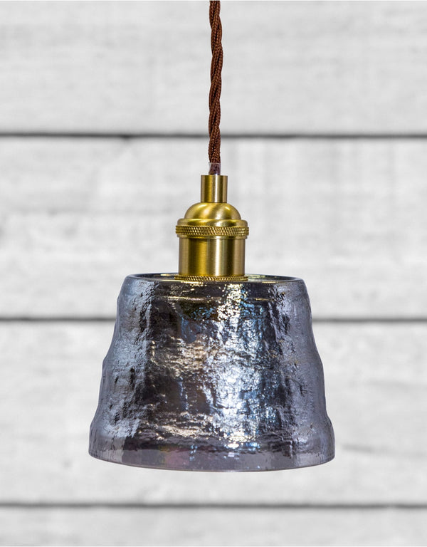 Antique Brass Pendant Light with Smoke Grey Glass Shade