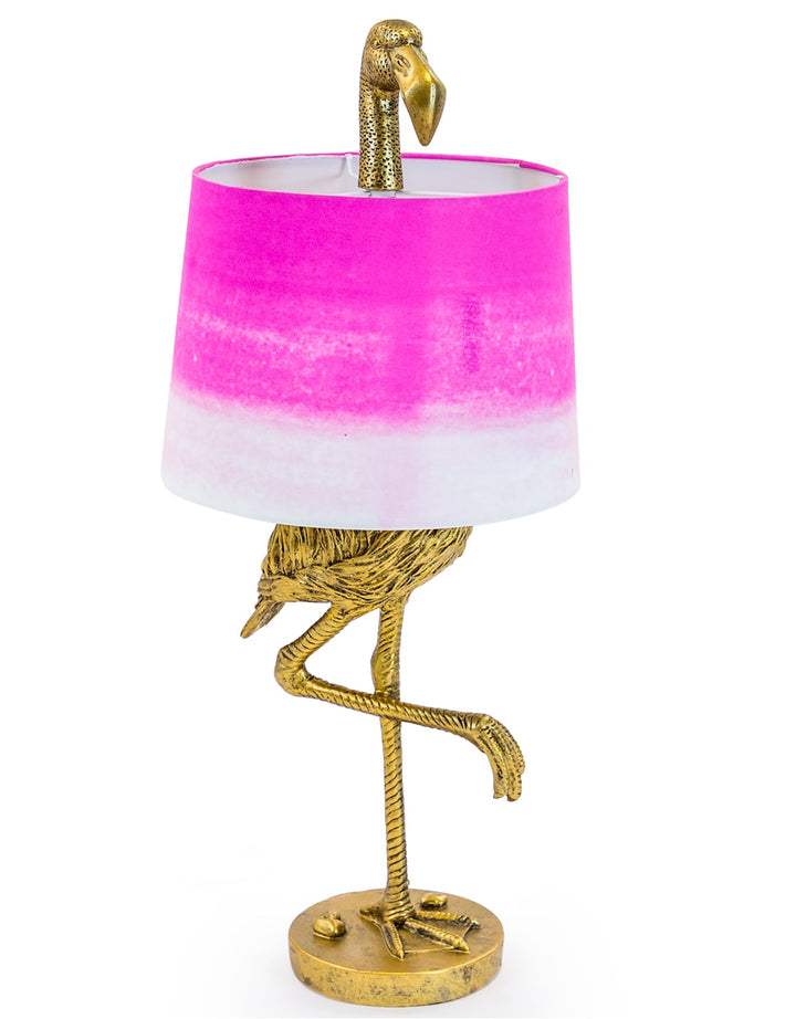 Antique Gold Flamingo Table Lamp with Pink & White Shade