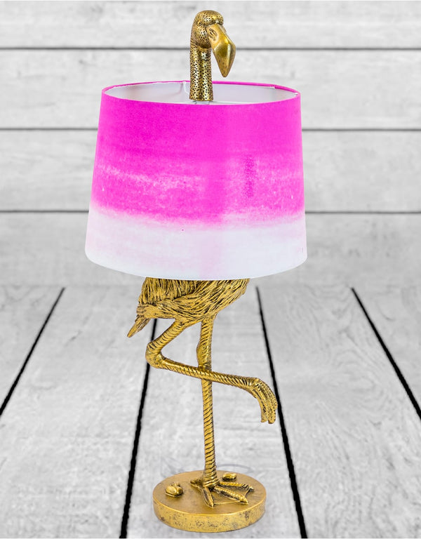 Antique Gold Flamingo Table Lamp with Pink & White Shade