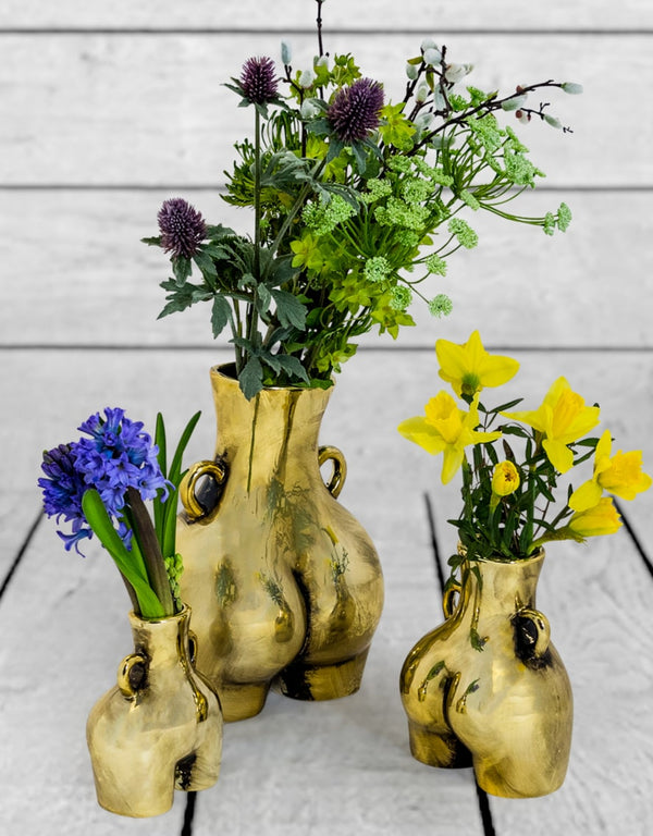 Antique Gold Large "Love Handles" Booty Vase