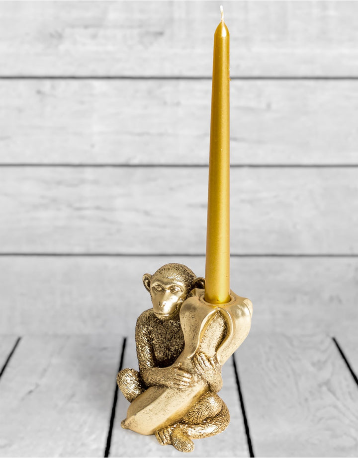 Antique Gold Monkey with Banana Candle Holder