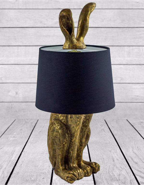 Antique Gold Rabbit Ears Lamp with Black Shade