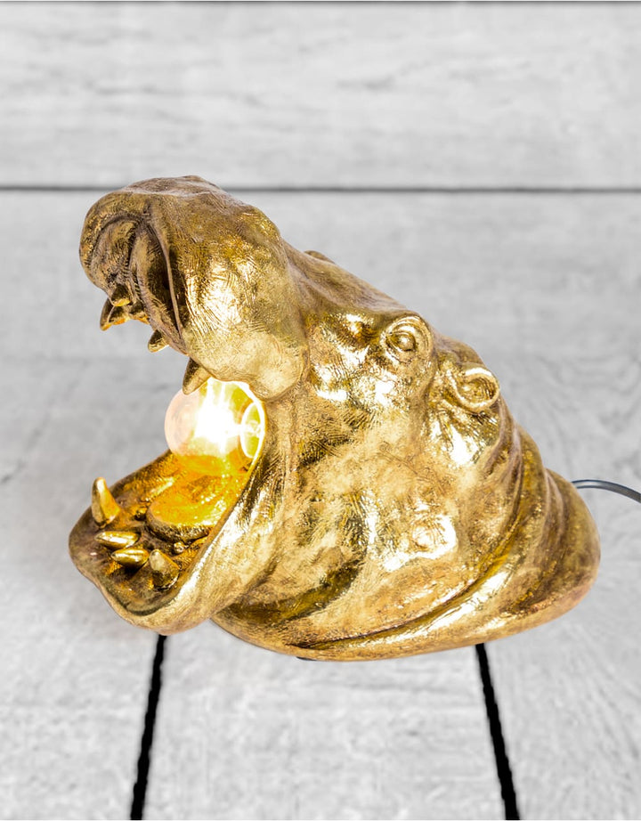 Antique Gold Roaring Hippo Table Lamp