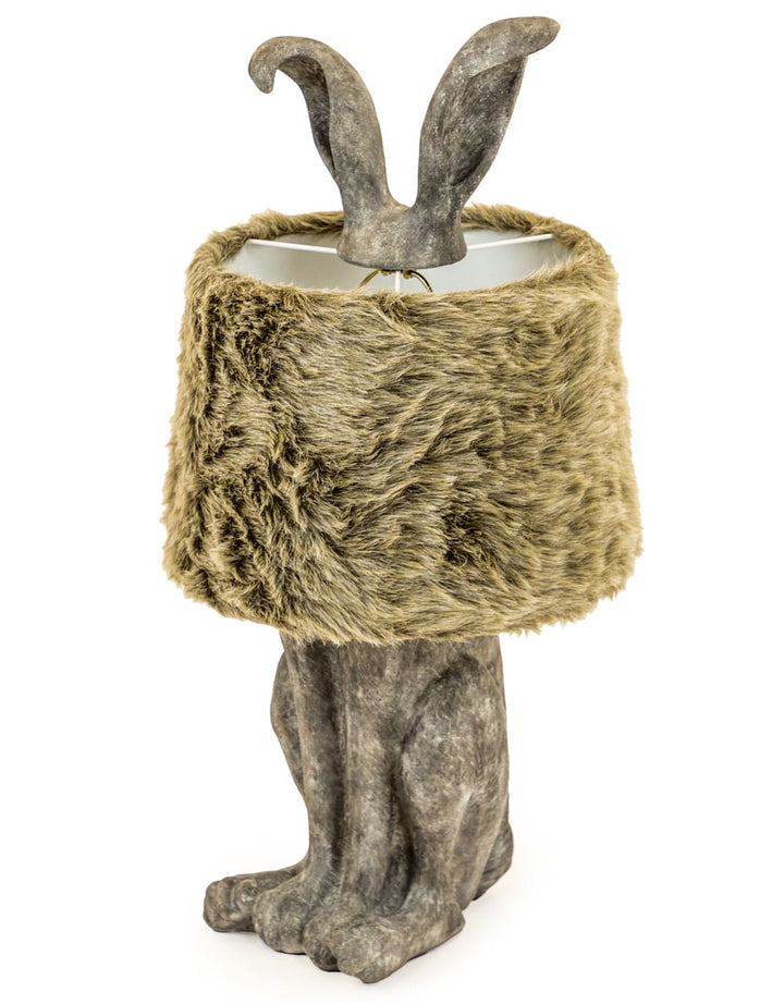 Antique Grey Rabbit Ears Lamp with Fur Shade