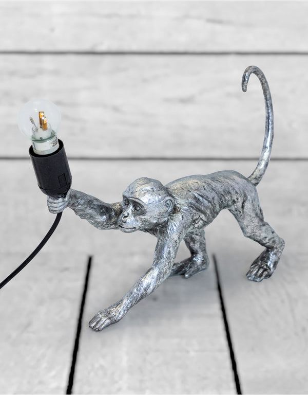 Antique Silver Crawling Monkey Table Lamp