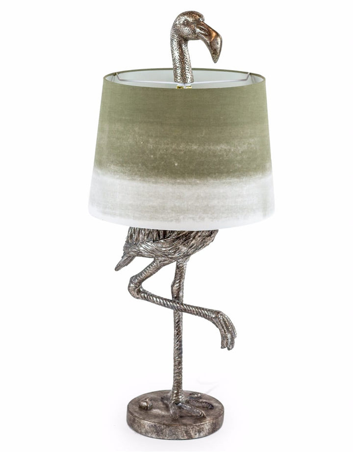 Antique Silver Flamingo Table Lamp with Sage Fade Shade