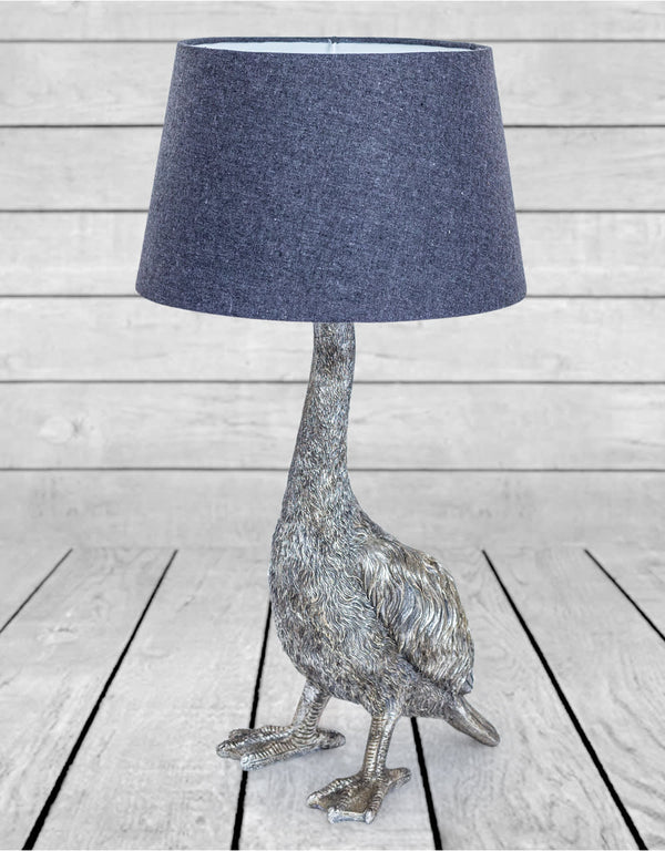 Antique Silver Goose Table Lamp with Grey Shade