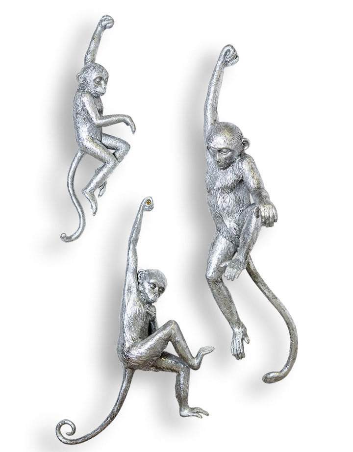 Antique Silver set of 3 Monkey Wall Figures