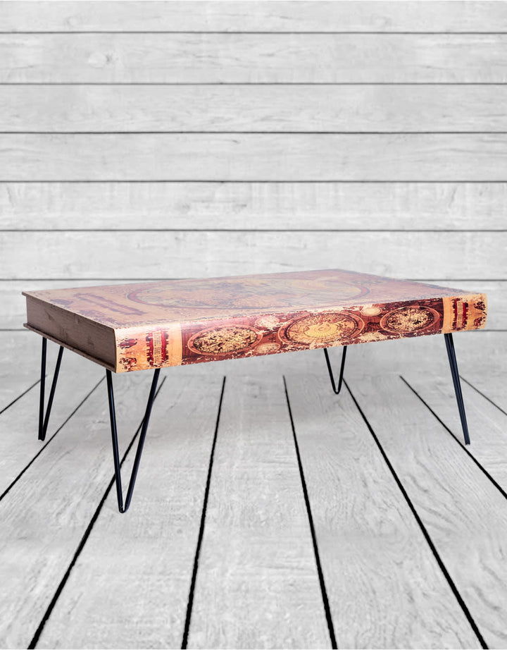 Antiqued Atlas/Book Coffee Table with Hairpin Legs