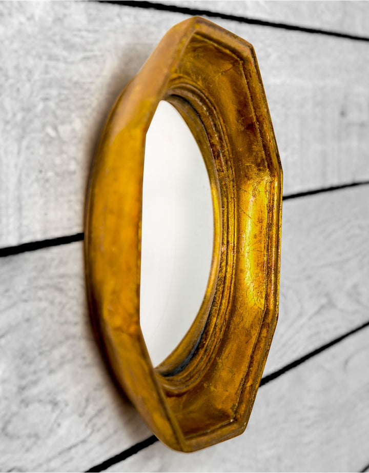 Antiqued Gold Octagonal Framed Convex Mirror