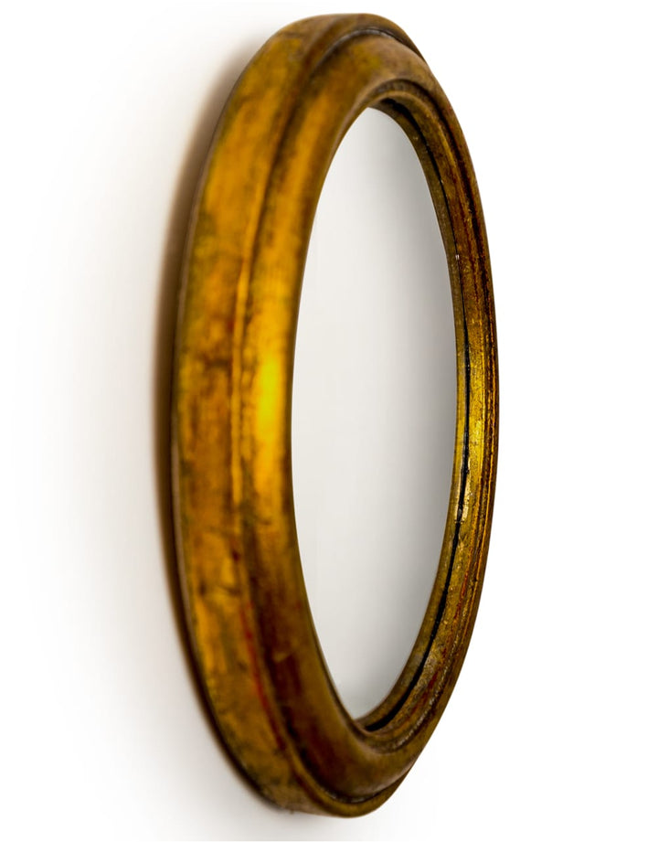 Antiqued Gold Rounded Framed Large Convex Mirror