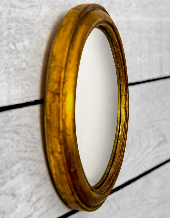 Antiqued Gold Rounded Framed Large Convex Mirror