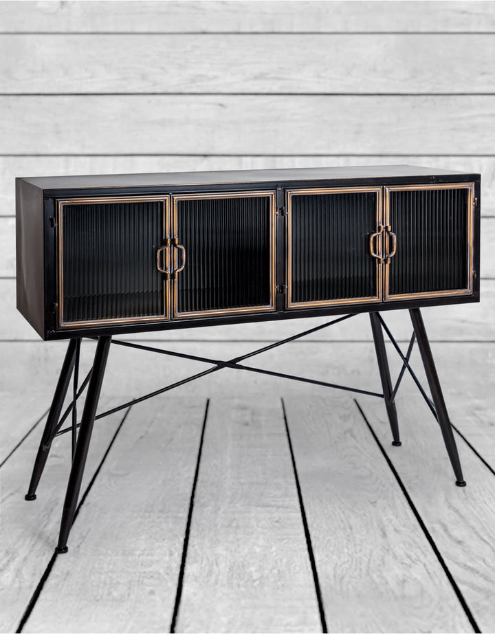 Black and Antique Gold "Orwell" Wide Side Cabinet