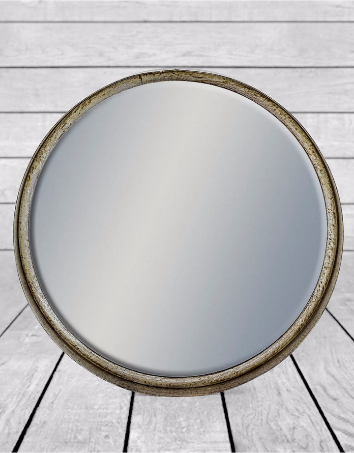 Black and Pewter Deep Framed Cylinder Mirror 31cm