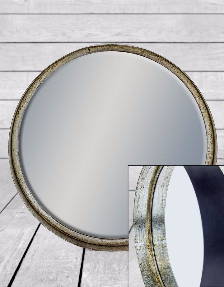 Black and Pewter Deep Framed Cylinder Mirror 31cm