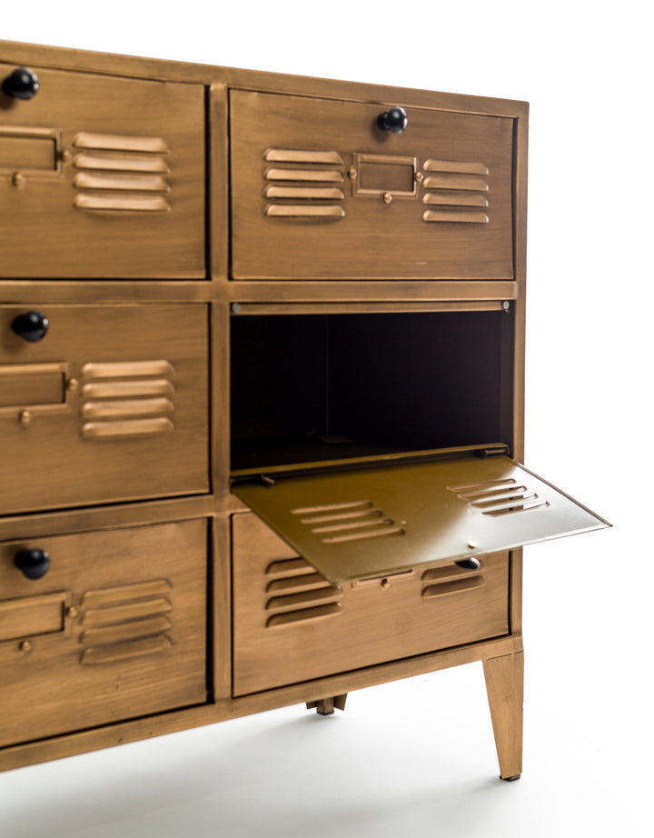 Brushed Antique Gold Metal Multi Drawer Side Cabinet