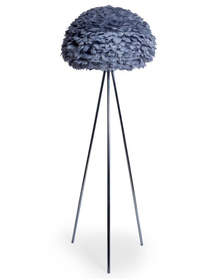 Chrome Tripod Floor Lamp with Grey Feather Shade