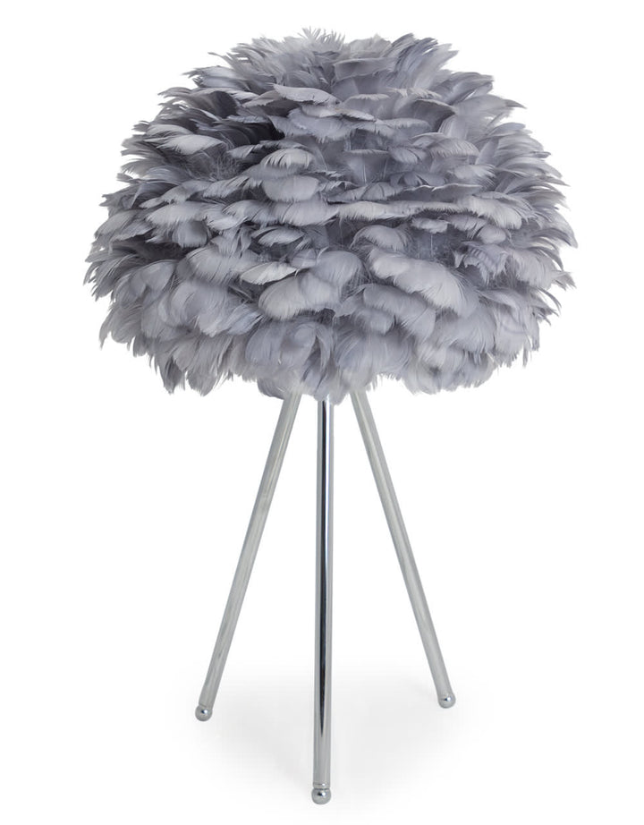 Chrome Tripod Table Lamp with Grey Feather Shade