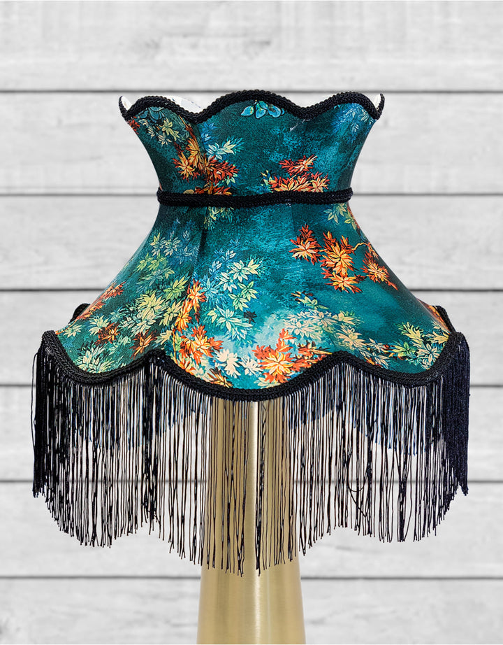 Floral Design Tall Black Frilled Lampshade (Use As Pendant or Shade)