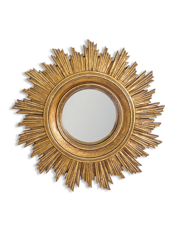 Gold Antiqued Ornate Small Convex Mirror