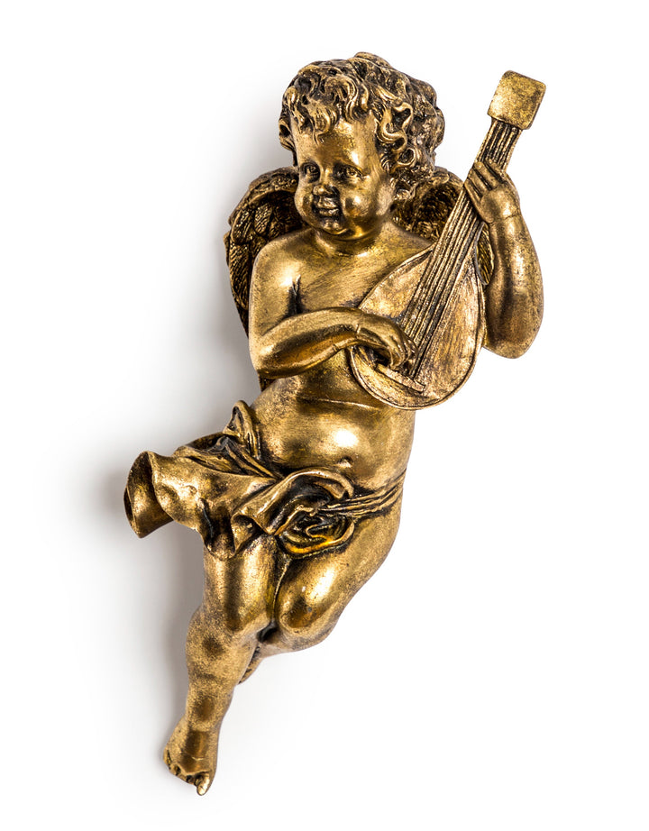 Gold Cherub Guitar Wall Figure