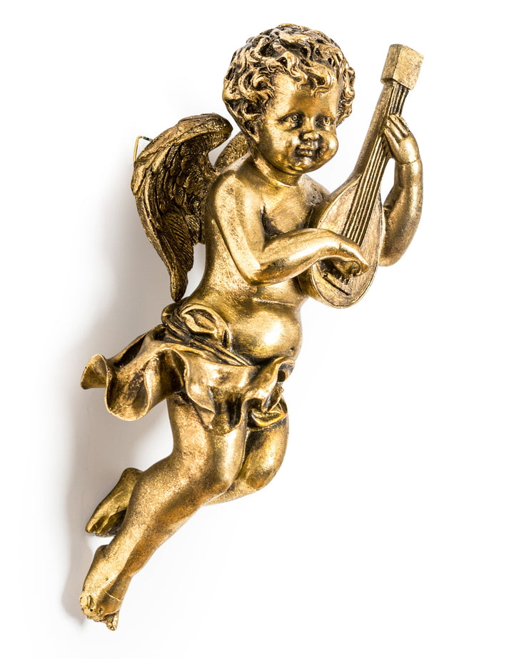 Gold Cherub Guitar Wall Figure