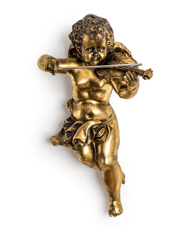 Gold Cherub Violin Wall Figure