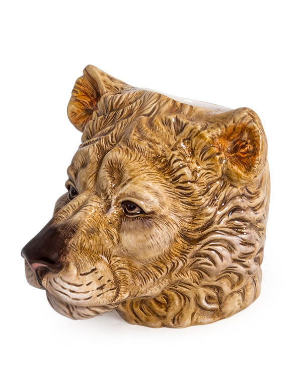 Hand Painted Ceramic Lioness Head Storage Jar/Vase