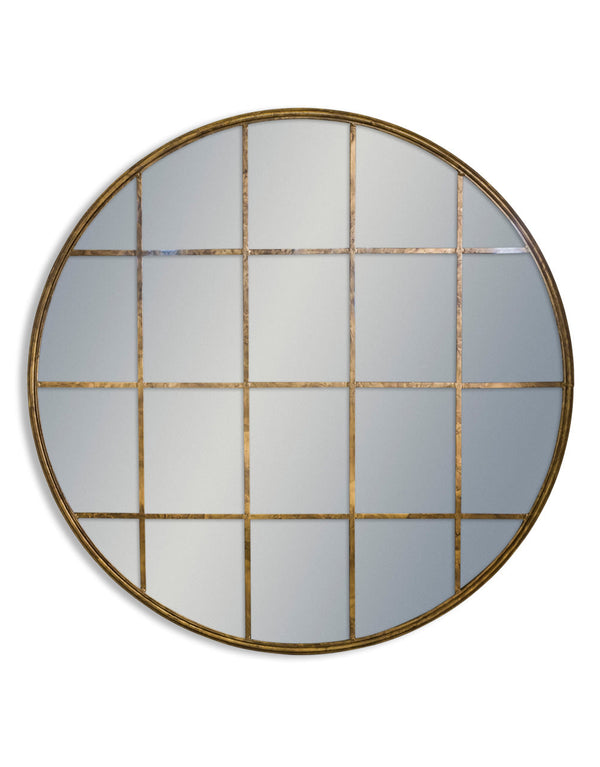 Large Antiqued Gold Round Metal Window Mirror