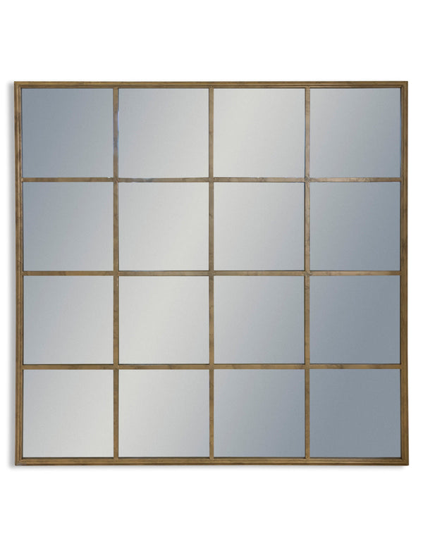 Large Antiqued Gold Square Metal Window Mirror