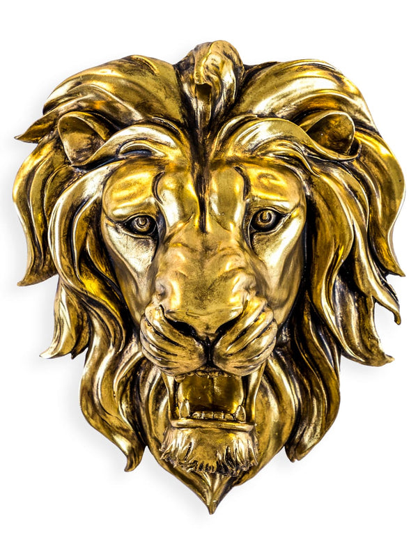 Large Gold Roaring Lion Wall Head