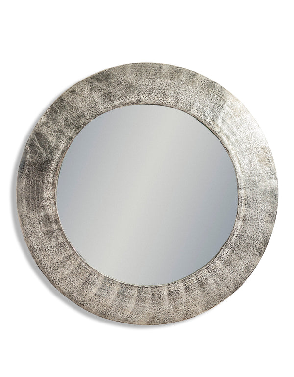 Large Round Raw Nickel Aluminium Wall Mirror