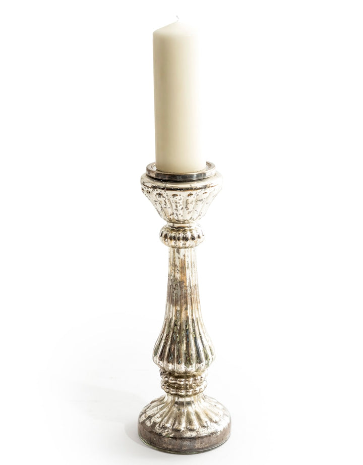 Large Rustic Antique Silver Glass Candle Holder