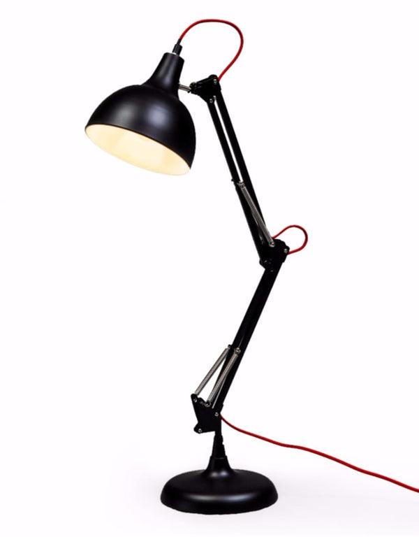 Matt Black Traditional Desk Lamp (Red Fabric Flex)