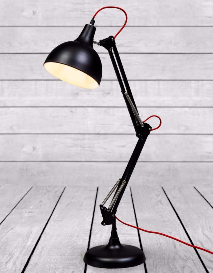 Matt Black Traditional Desk Lamp (Red Fabric Flex)