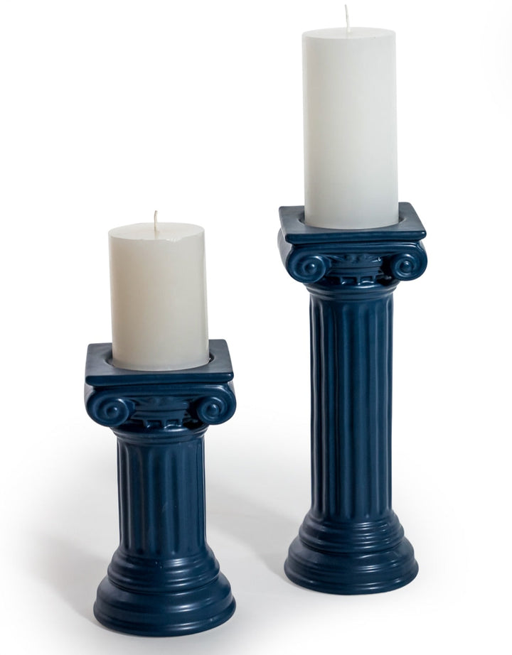 Matt Dark Blue Large Ionic Column Ceramic Candle Holder