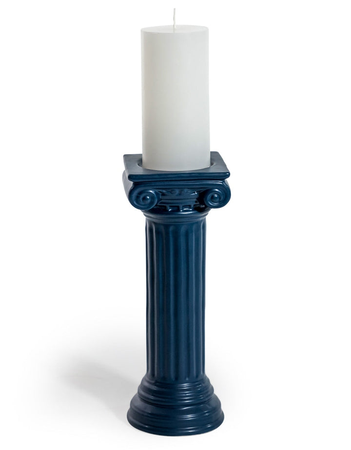 Matt Dark Blue Large Ionic Column Ceramic Candle Holder