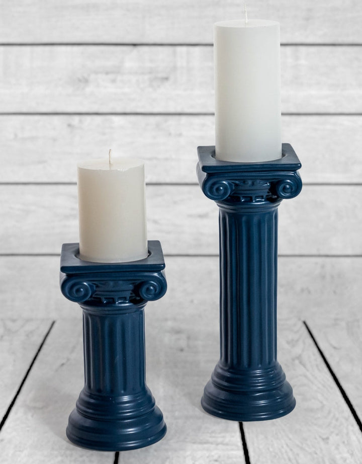 Matt Dark Blue Large Ionic Column Ceramic Candle Holder