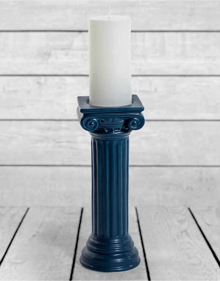 Matt Dark Blue Large Ionic Column Ceramic Candle Holder