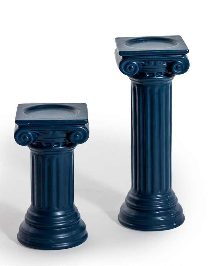 Matt Dark Blue Small Ionic Column Ceramic Candle Holder