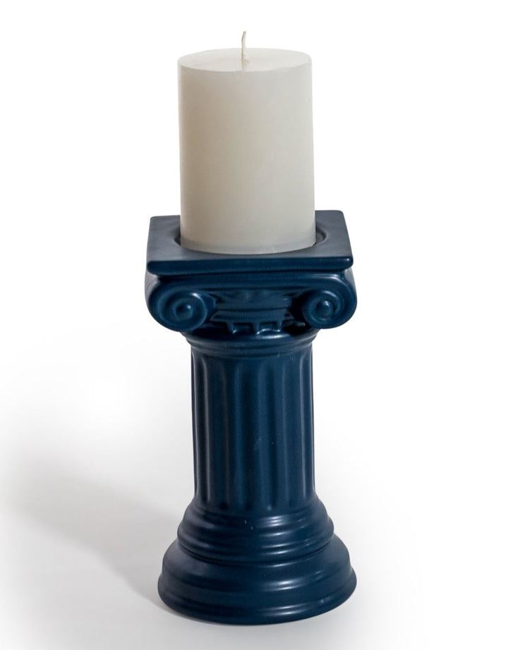 Matt Dark Blue Small Ionic Column Ceramic Candle Holder