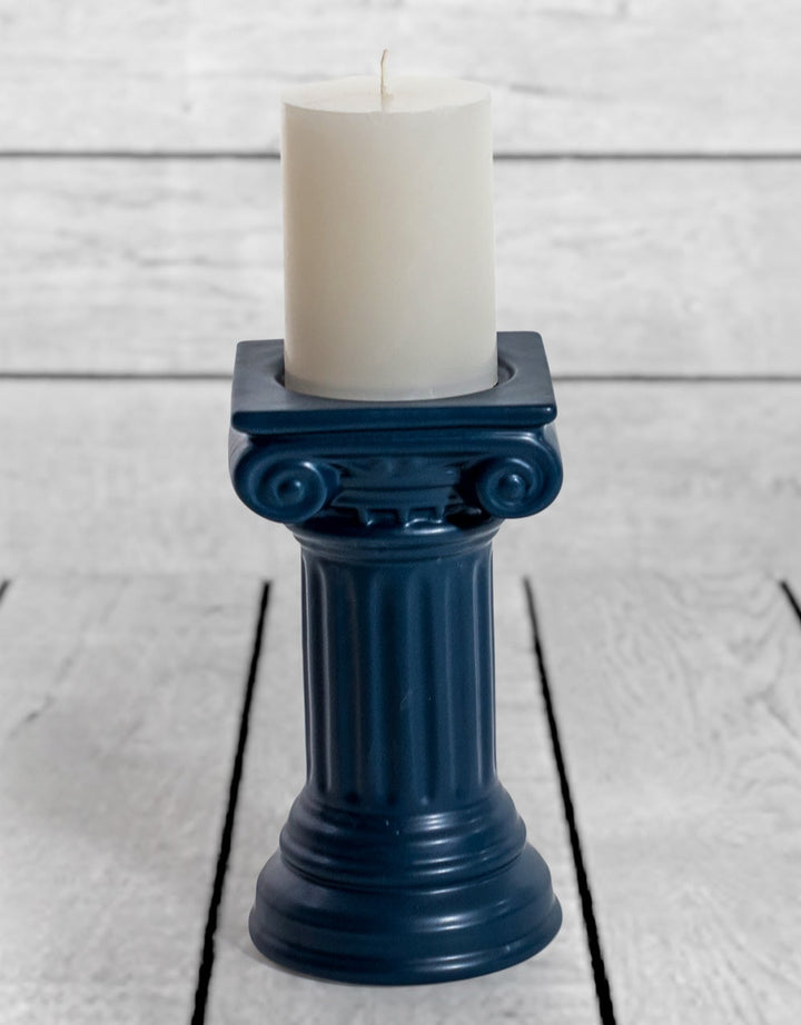 Matt Dark Blue Small Ionic Column Ceramic Candle Holder