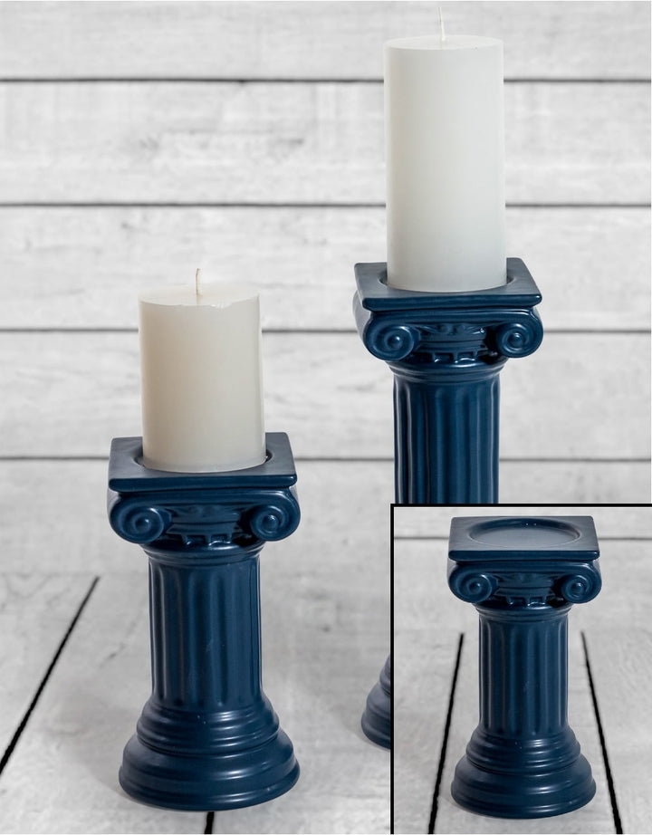 Matt Dark Blue Small Ionic Column Ceramic Candle Holder